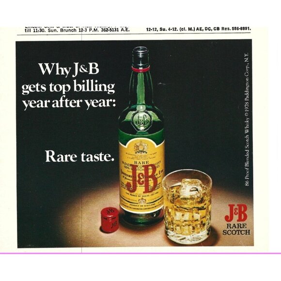 J&B Rare Scotch Whisky 1978 Vintage Print Ad 86 Proof Blended Scotch Whisky AD - Picture 2 of 2